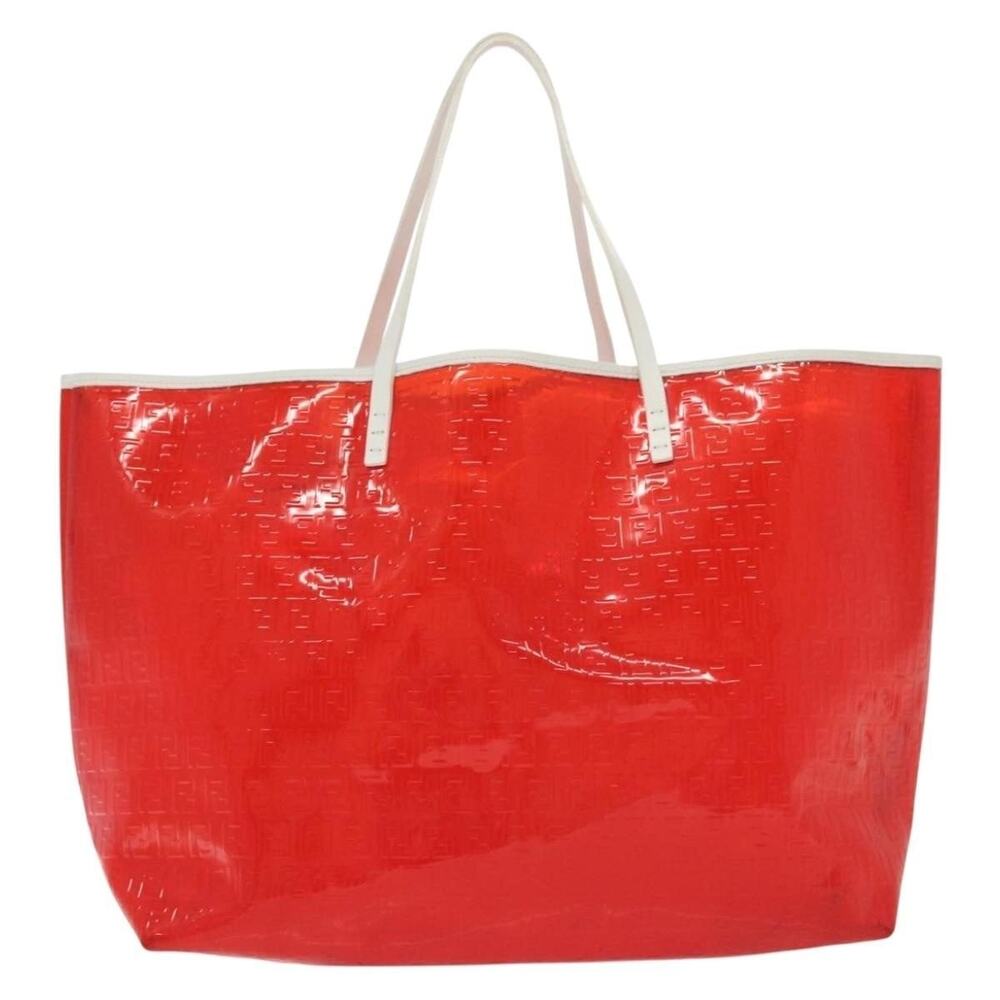 Fendi Zucchino Tote Bag Red White Synthetic